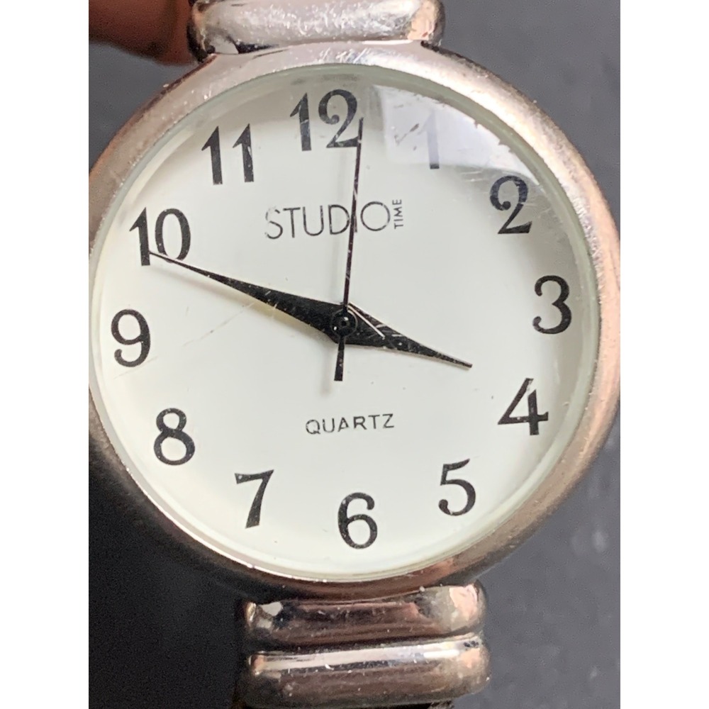 Studio Time Womens Watch Silver Tone White Dial Black Croc Cuff Bangle STD024T